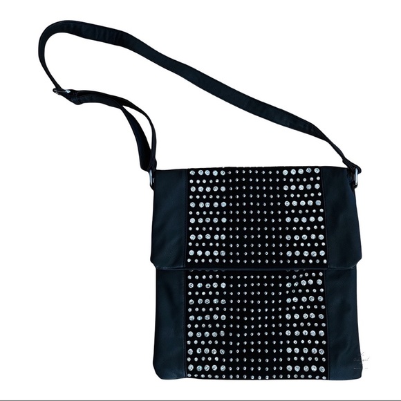 Lionel Handbags - Black Rhinestone Shiny Slouchy Purse Bag Tote Satchel Hobo Leather Handbag